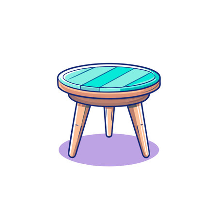 Cartoon style stool with blue striped cushion topのイラスト素材
