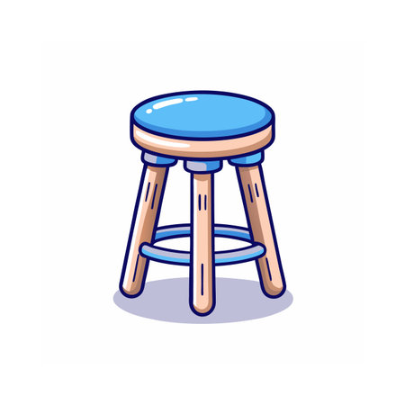 Cartoon-style stool illustration with blue seat and wooden legs