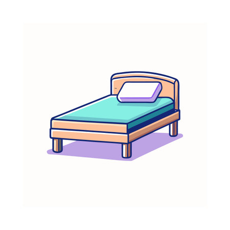 Cartoon bed illustration with pillow on white backgroundのイラスト素材
