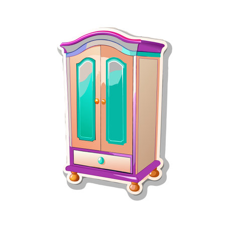 Cartoon wardrobe with two doors and drawer illustrationのイラスト素材