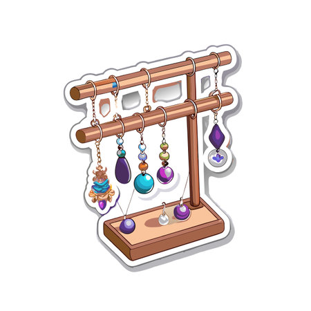 Earrings displayed on a wooden jewelry stand illustrationのイラスト素材