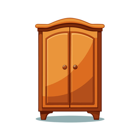 Cartoon style wooden wardrobe with curved top and doorsのイラスト素材