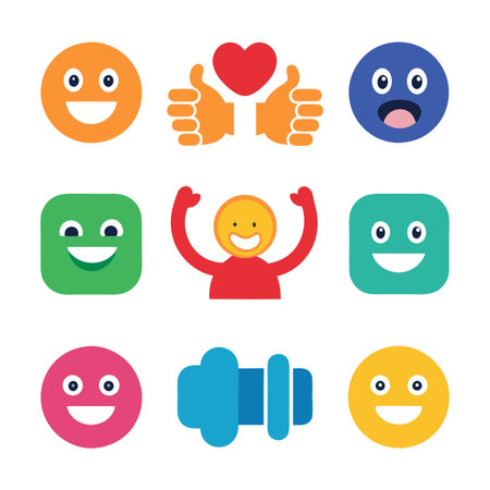 Colorful emoticon and icon collection on white backgroundのイラスト素材