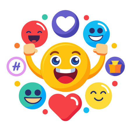 Social media emojis with central happy face and armsのイラスト素材