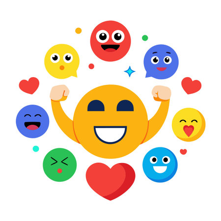 Colorful emoji collection expresses happy and loving emotions onlineのイラスト素材