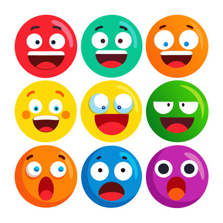 Collection of colorful cartoon emoji faces expressing various emotionsのイラスト素材