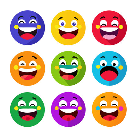 Colorful cartoon emoji faces arranged in grid patternのイラスト素材