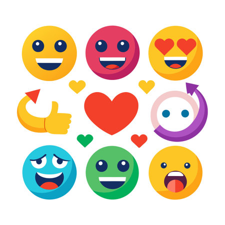 Colorful flat design emoji set with hearts and thumbのイラスト素材