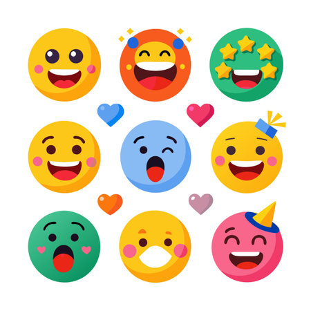 Collection of diverse vector emoticon expressions on a white backgroundのイラスト素材