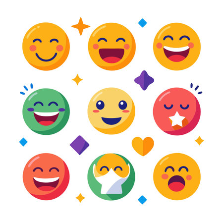 Collection of colorful emoji icons with different facial expressionsのイラスト素材