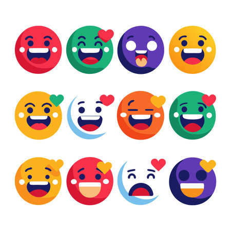 Collection of colorful flat design emoji icons on white backgroundのイラスト素材