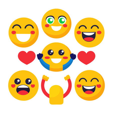 Collection of happy emoji icons expressing positive emotionsのイラスト素材