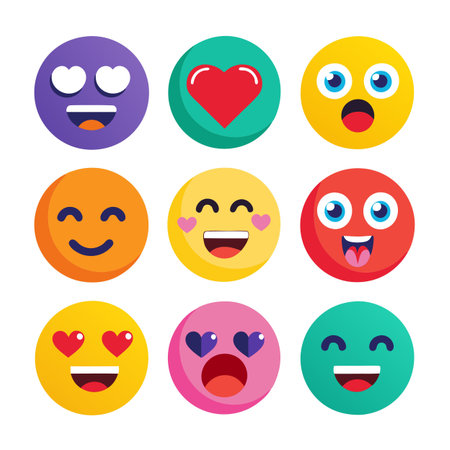 Colorful Emoji Set Conveying Diverse Emotions, Isolated on Whiteのイラスト素材
