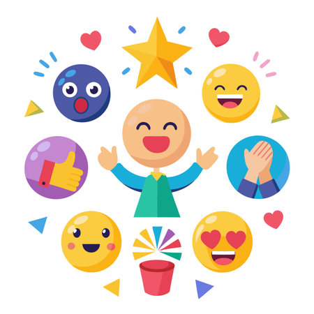 Celebration of success and happy emotions with colorful emojisのイラスト素材