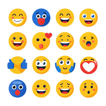 Collection of vibrant, expressive emoji icons on a white backgroundのイラスト素材