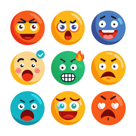 Collection of cartoon vector emoji icons expressing different emotionsのイラスト素材