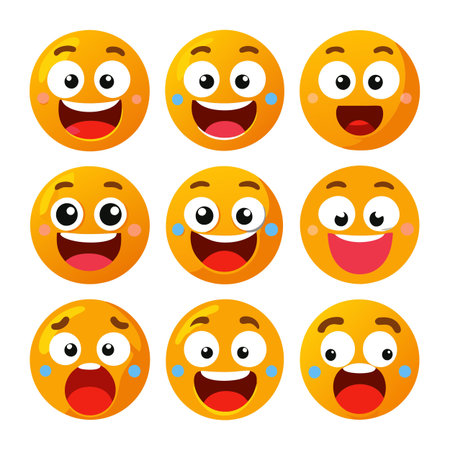 Collection of cartoon emoticons with different expressions on whiteのイラスト素材