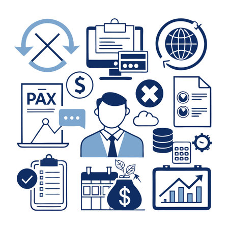 Business and finance icon set on white background, flat designのイラスト素材