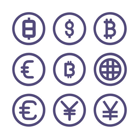 Currency symbols in circular outlines forming a visual grid