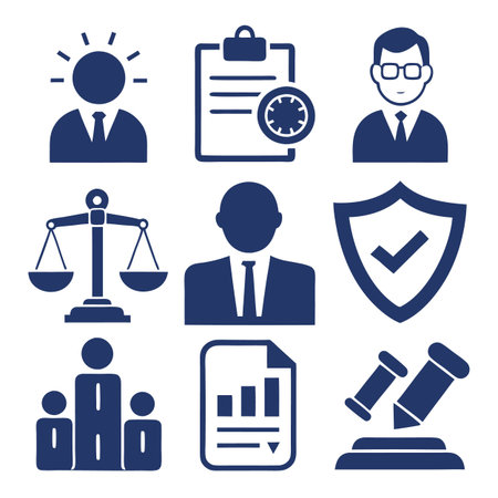 Blue vector icons symbolizing business law and human resourcesのイラスト素材