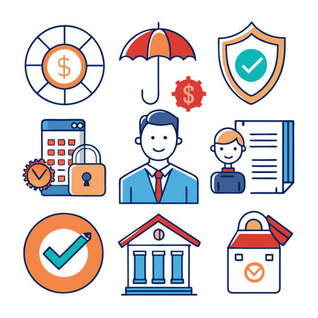 Financial security and investment planning icons for insurance conceptのイラスト素材