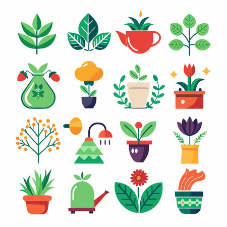 Stylized vector illustration featuring collection of different plant arrangementsのイラスト素材