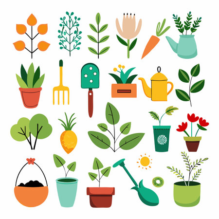 Botanical garden elements vector illustration on white backgroundのイラスト素材