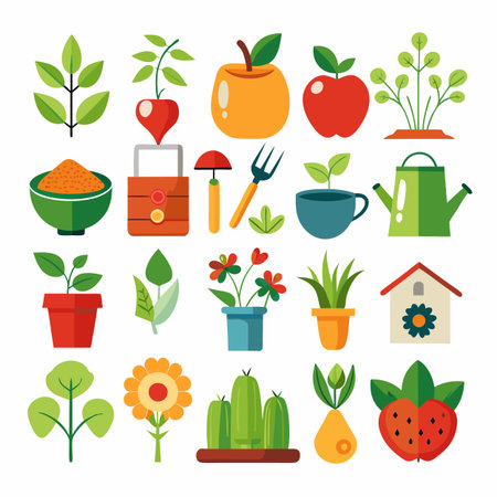 Collection of Flat Design Garden and Plant Iconsのイラスト素材