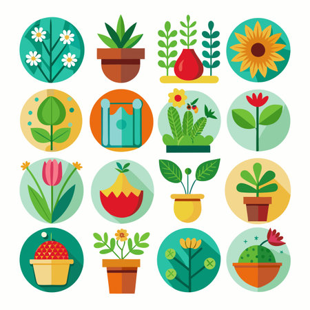 Collection of stylized potted plants and flowers in flat designのイラスト素材
