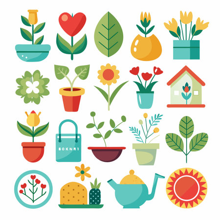 Colorful flat design spring garden elements isolated on whiteのイラスト素材