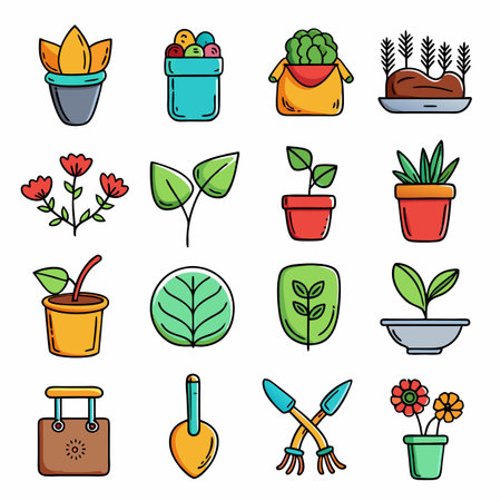 Gardening and plants vector icon set in flat styleのイラスト素材