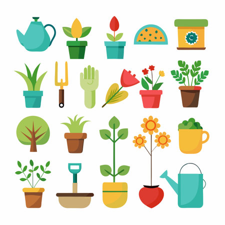 Flat design garden objects and plants isolated illustrationのイラスト素材