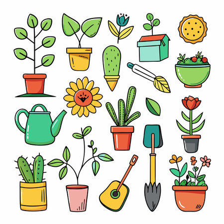 Collection of plants and gardening items vector illustration designのイラスト素材