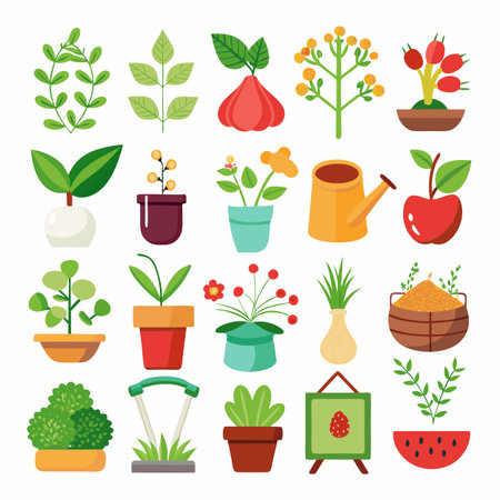 Diverse indoor plant collection in pots and containers illustrationのイラスト素材