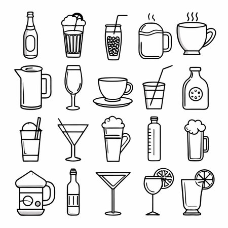Black Outline Icons Setのイラスト素材