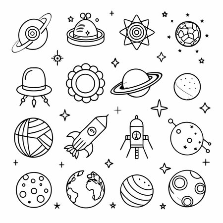 Black Outline Icons Setのイラスト素材