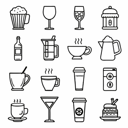 Black Outline Icons Setのイラスト素材