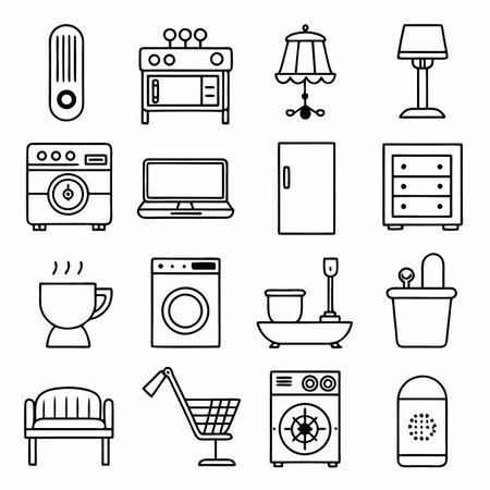 Black Outline Icons Setのイラスト素材