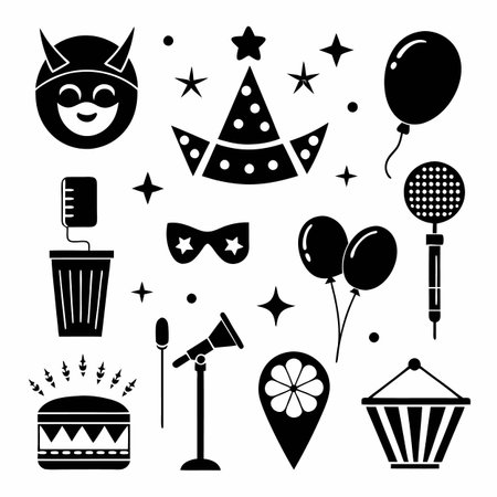 Black Filled Icons Setのイラスト素材