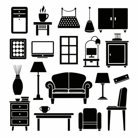 Black Filled Icons Setのイラスト素材