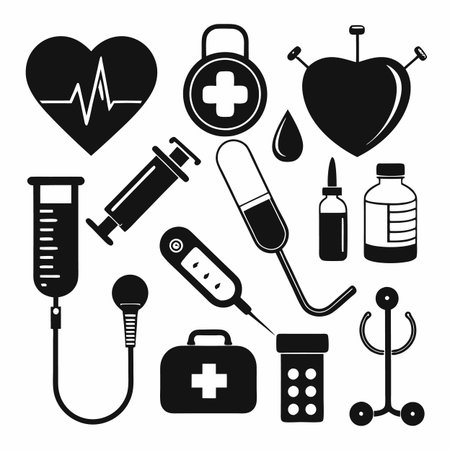 Black Filled Icons Setのイラスト素材