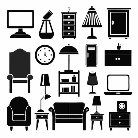 Black Filled Icons Setのイラスト素材