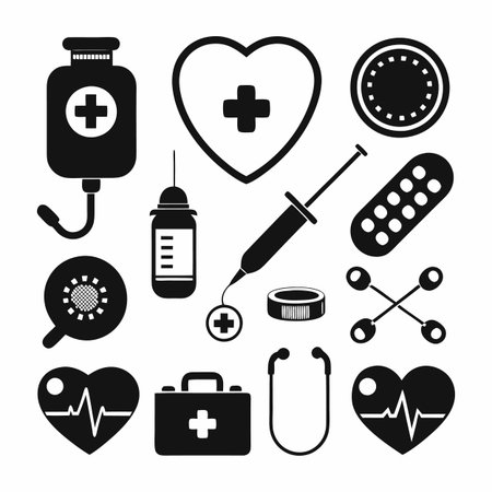 Black Filled Icons Setのイラスト素材