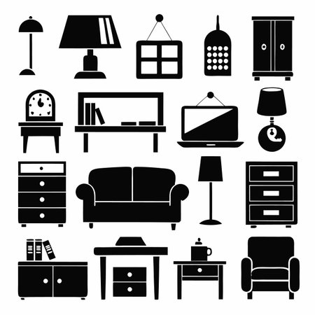 Black Filled Icons Setのイラスト素材