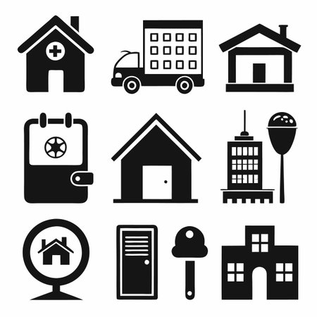 Black Filled Icons Setのイラスト素材