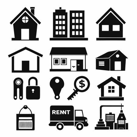 Black Filled Icons Setのイラスト素材