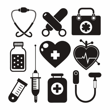 Black Filled Icons Setのイラスト素材