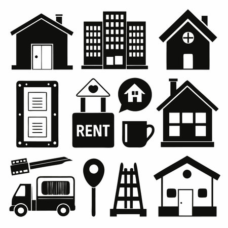 Black Filled Icons Setのイラスト素材