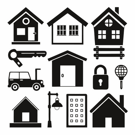 Black Filled Icons Setのイラスト素材