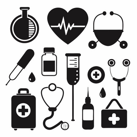 Black Filled Icons Setのイラスト素材